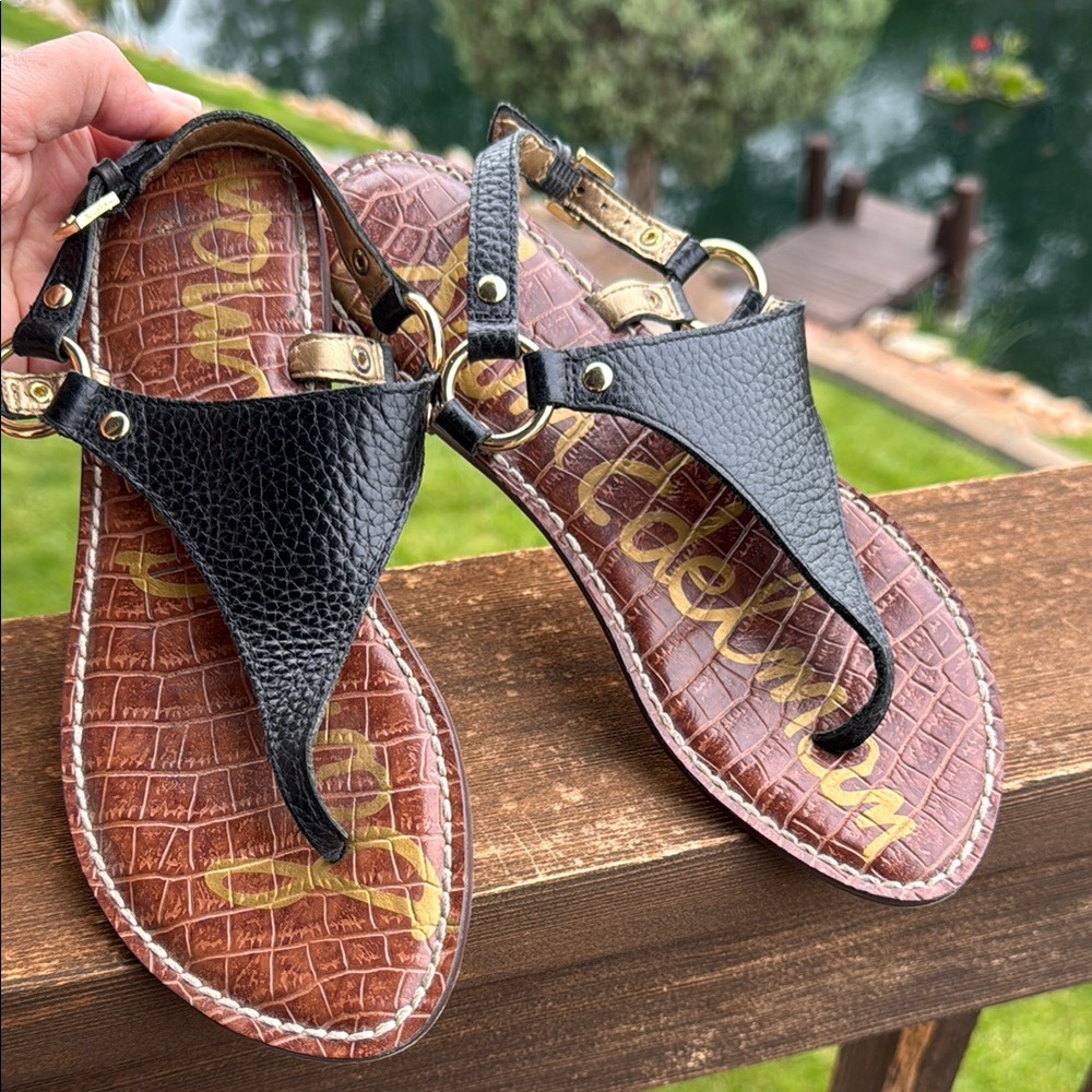 Sam Edelman Black and Brown Sandals with Textured Finish